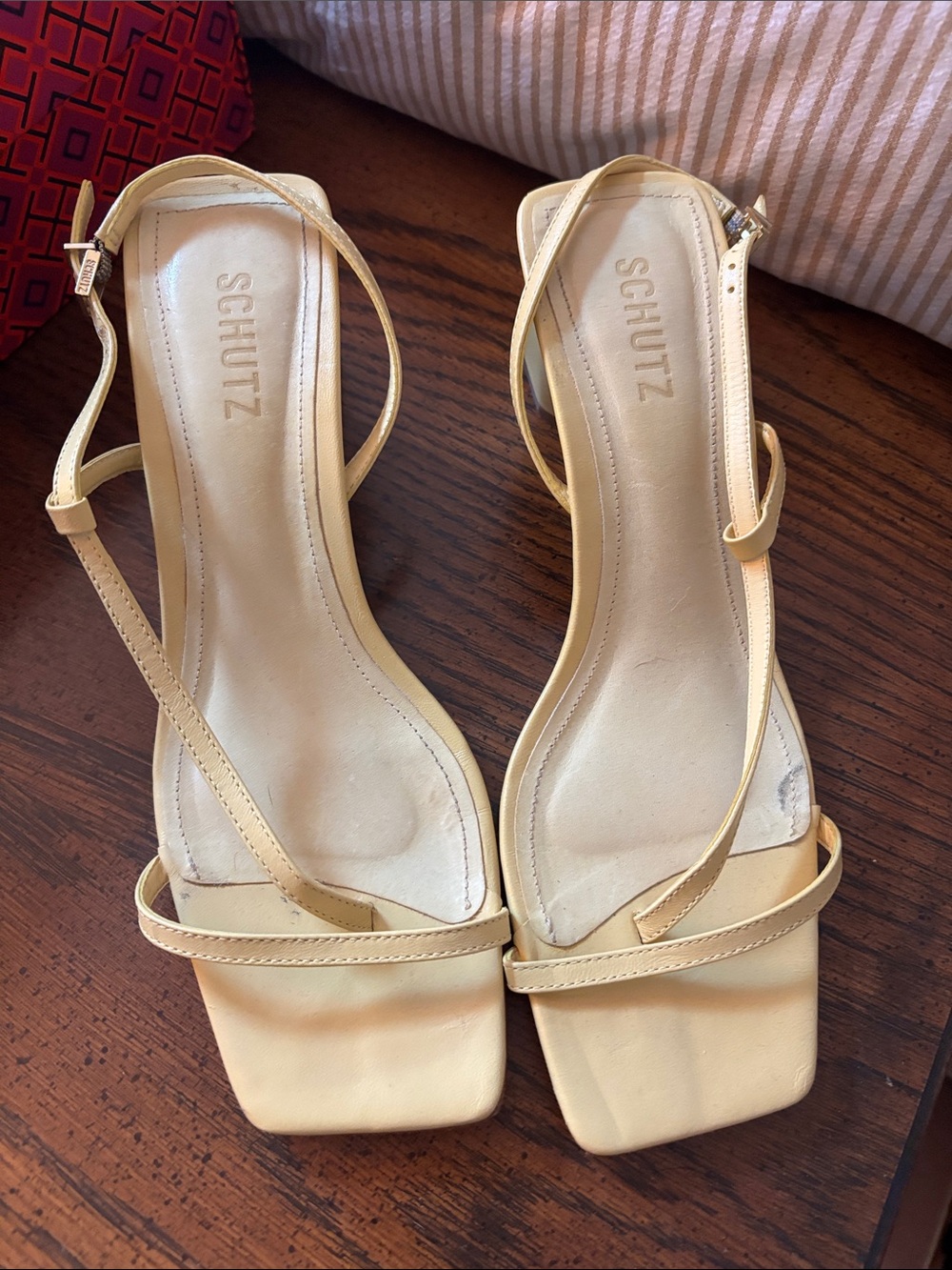 SCHUTZ Pale Yellow Strappy Square-Toe Sandals